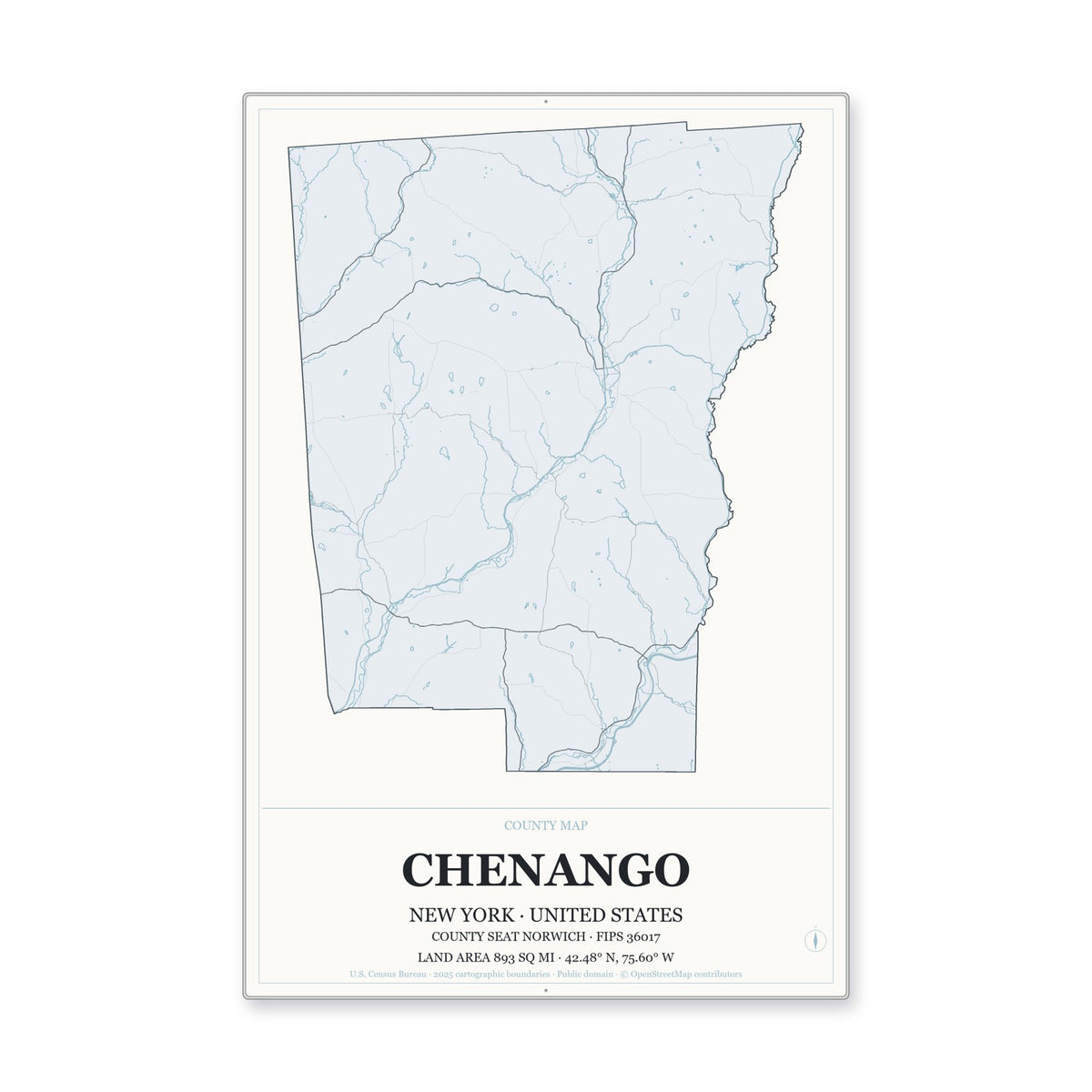 Chenango County, New York Map Aluminum Sign in Gallery Air style