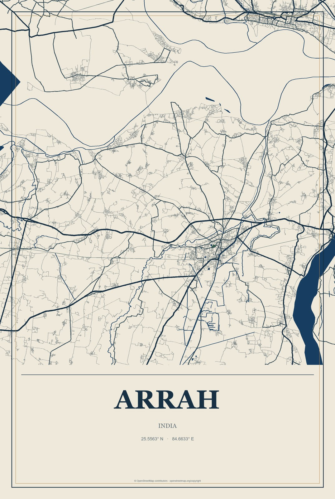 Arrah, India City Map Aluminum Sign in Coastal Cutout style