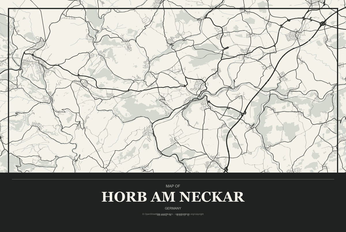 Horb am Neckar, Germany City Map Aluminum Sign in Museum Plaque style