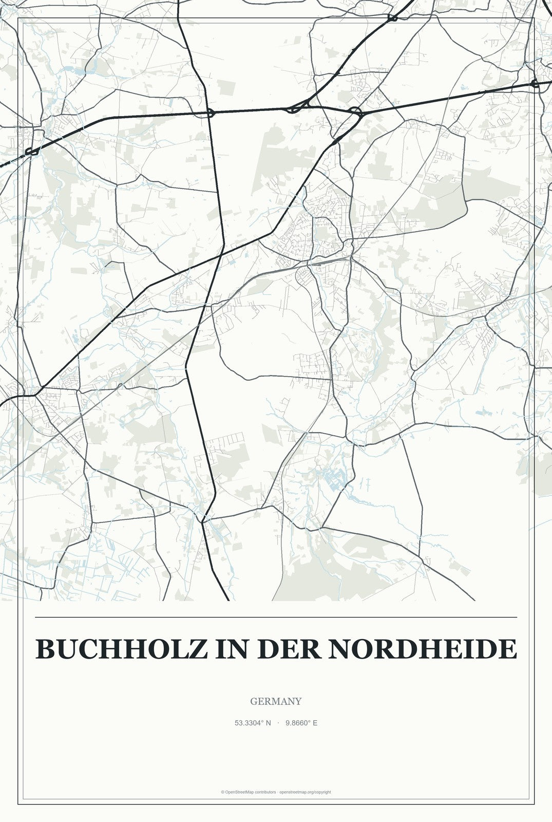 Buchholz in der Nordheide, Germany City Map Aluminum Sign in Gallery Air style