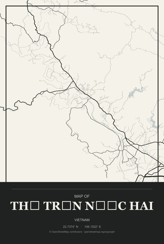 Thị Trấn Nước Hai, Vietnam City Map Aluminum Sign in Museum Plaque style