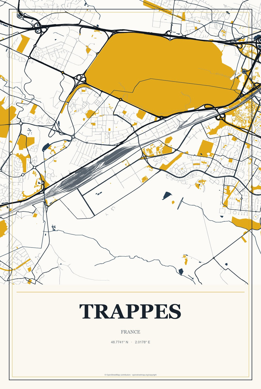Trappes, France City Map Aluminum Sign in Citrine Modern style