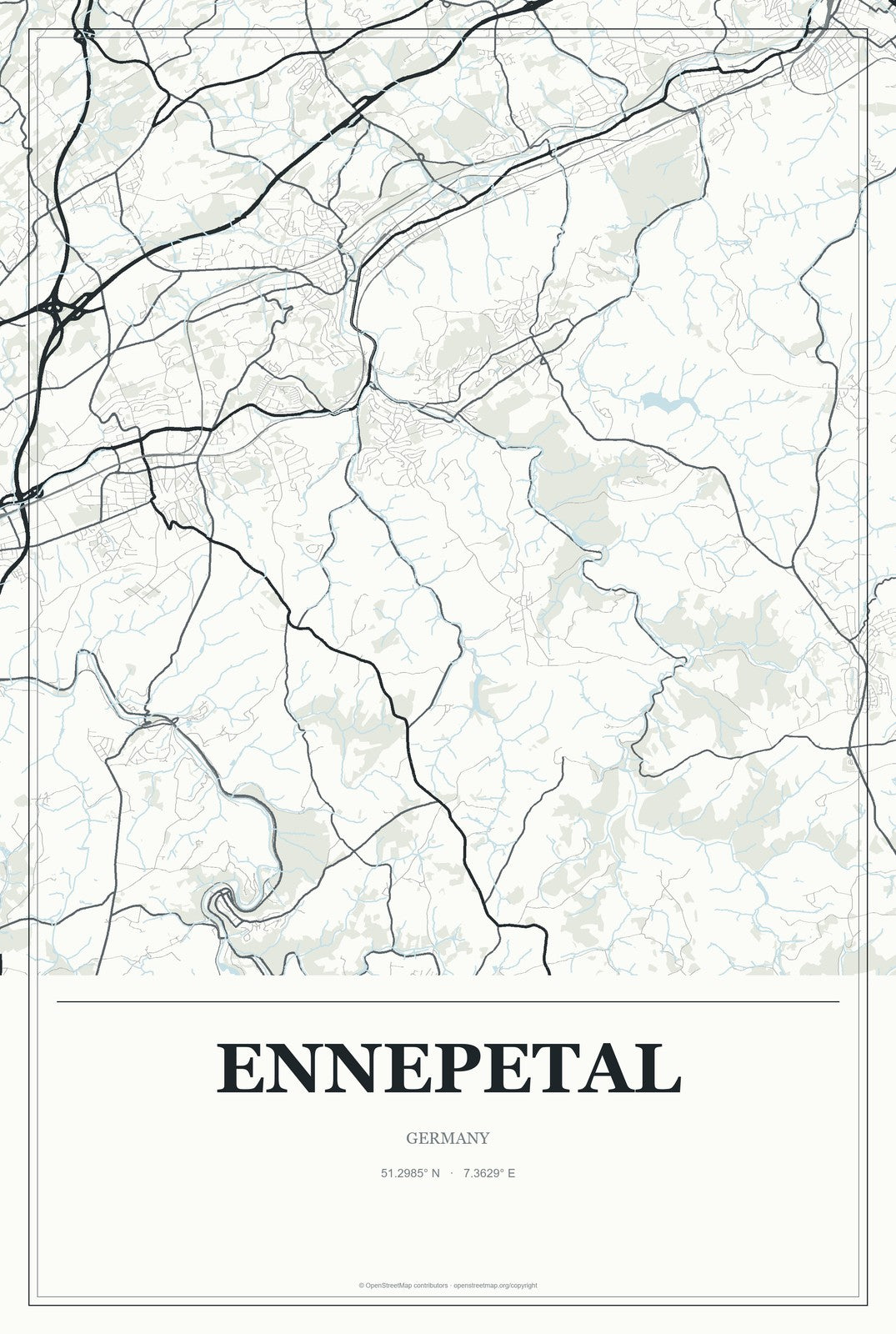 Ennepetal, Germany City Map Aluminum Sign in Gallery Air style