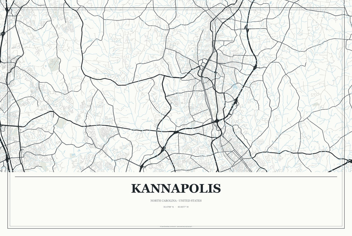 Kannapolis, North Carolina City Map Aluminum Sign in Gallery Air style