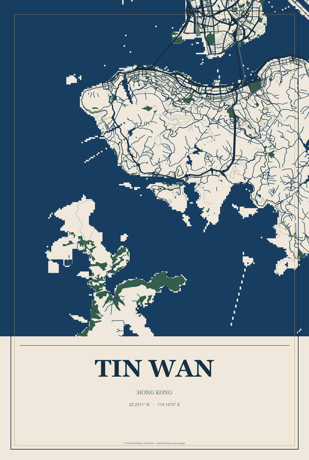 Tin Wan, Hong Kong City Map Aluminum Sign in Coastal Cutout style