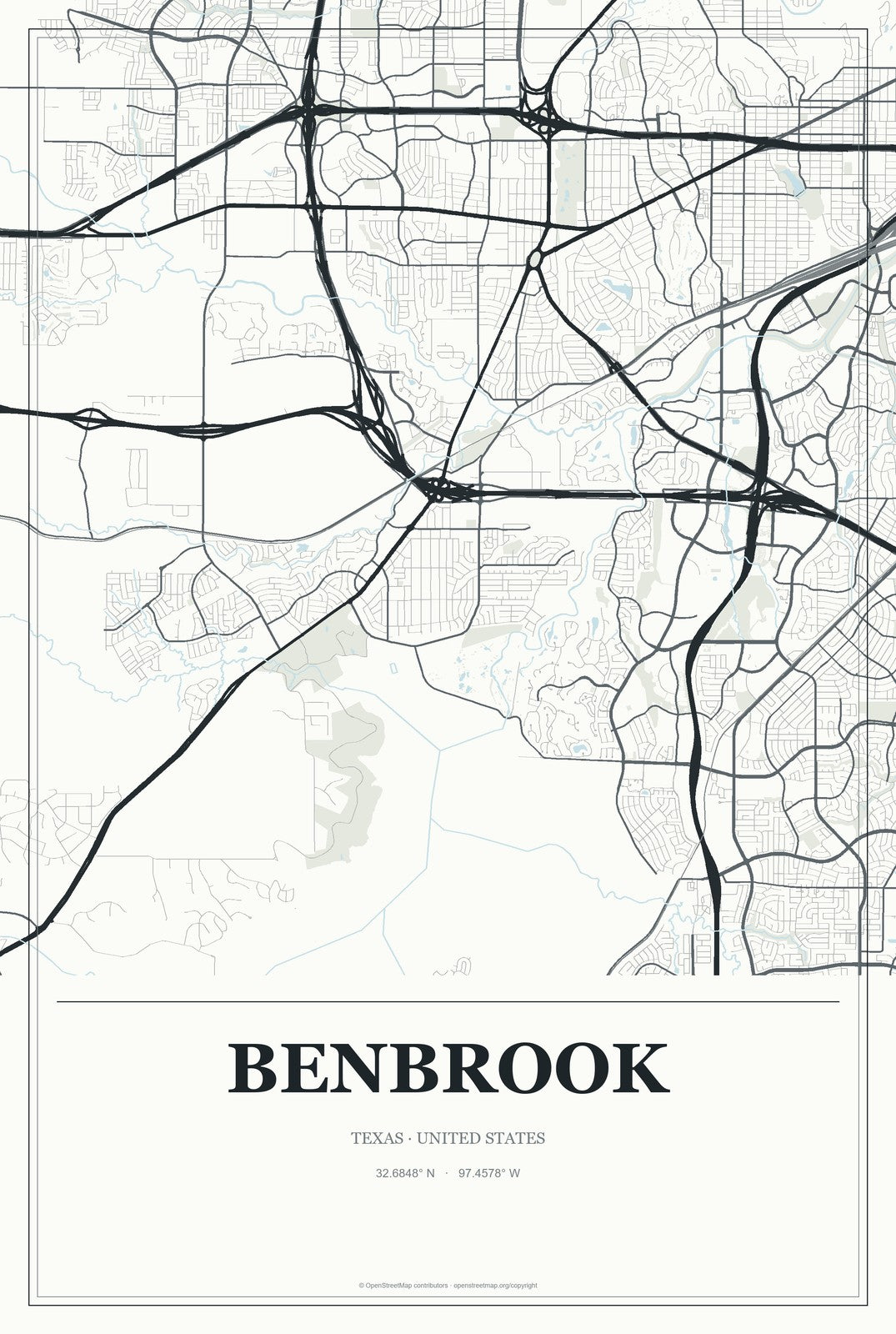 Benbrook, Texas City Map Aluminum Sign in Gallery Air style