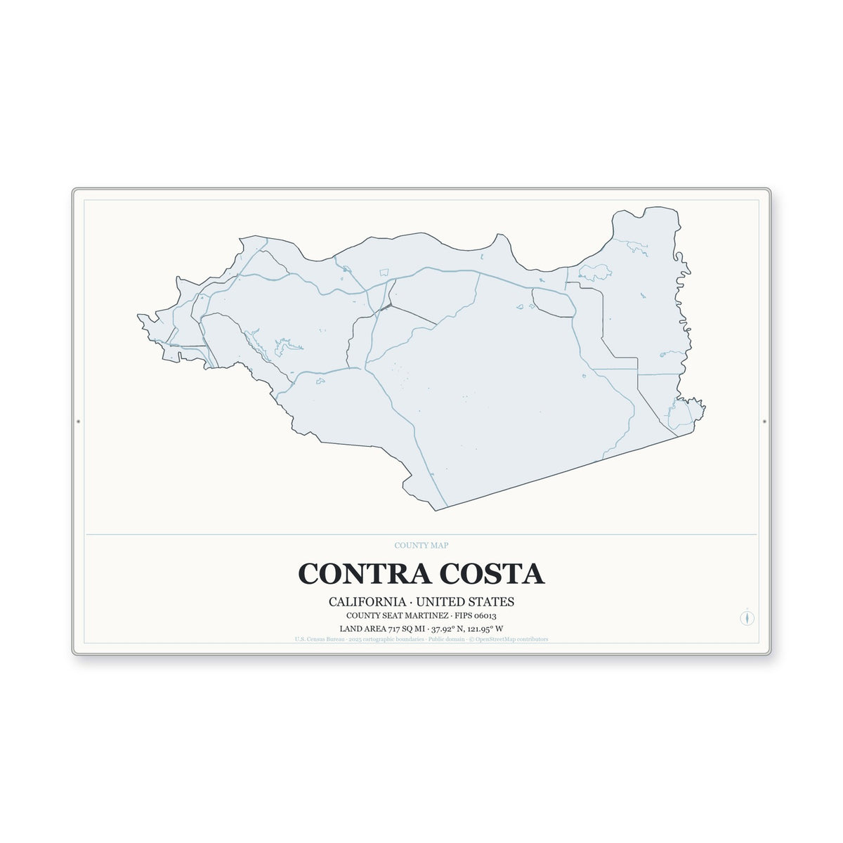 Contra Costa County, California Map Aluminum Sign in Gallery Air style