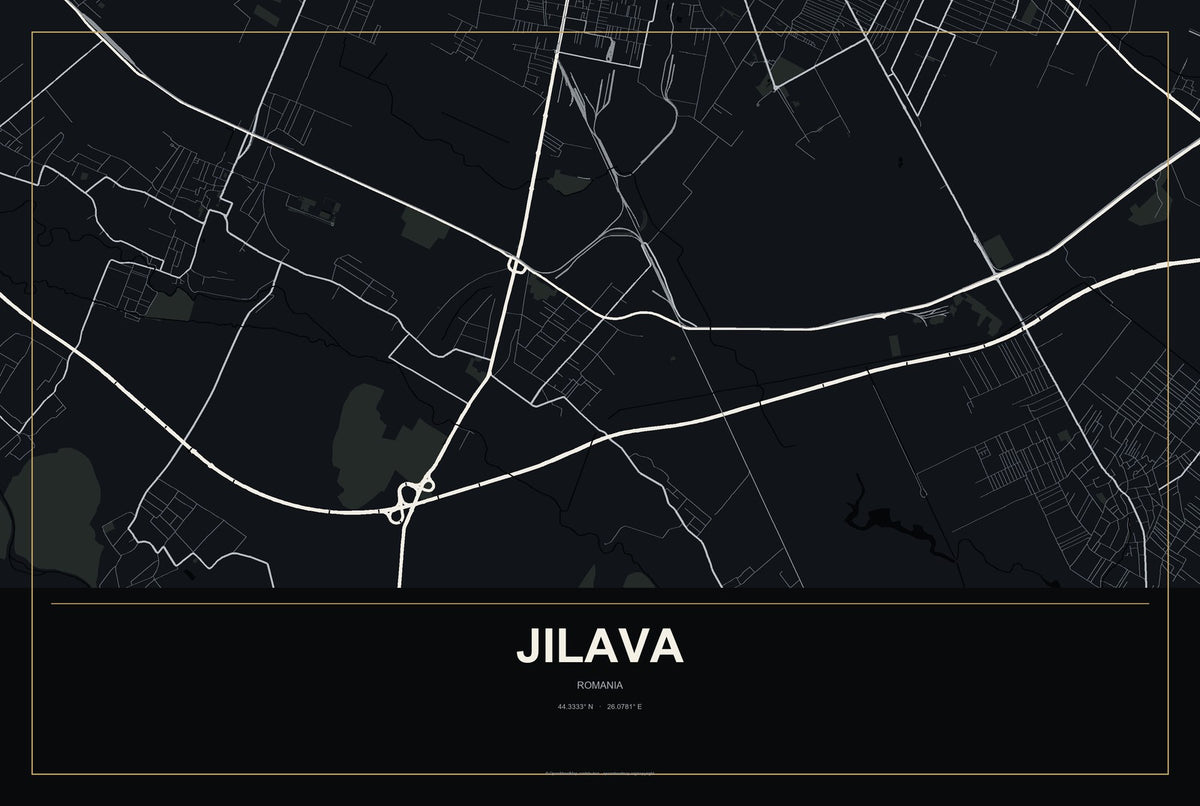 Jilava, Romania City Map Aluminum Sign in Metropolitan Noir style