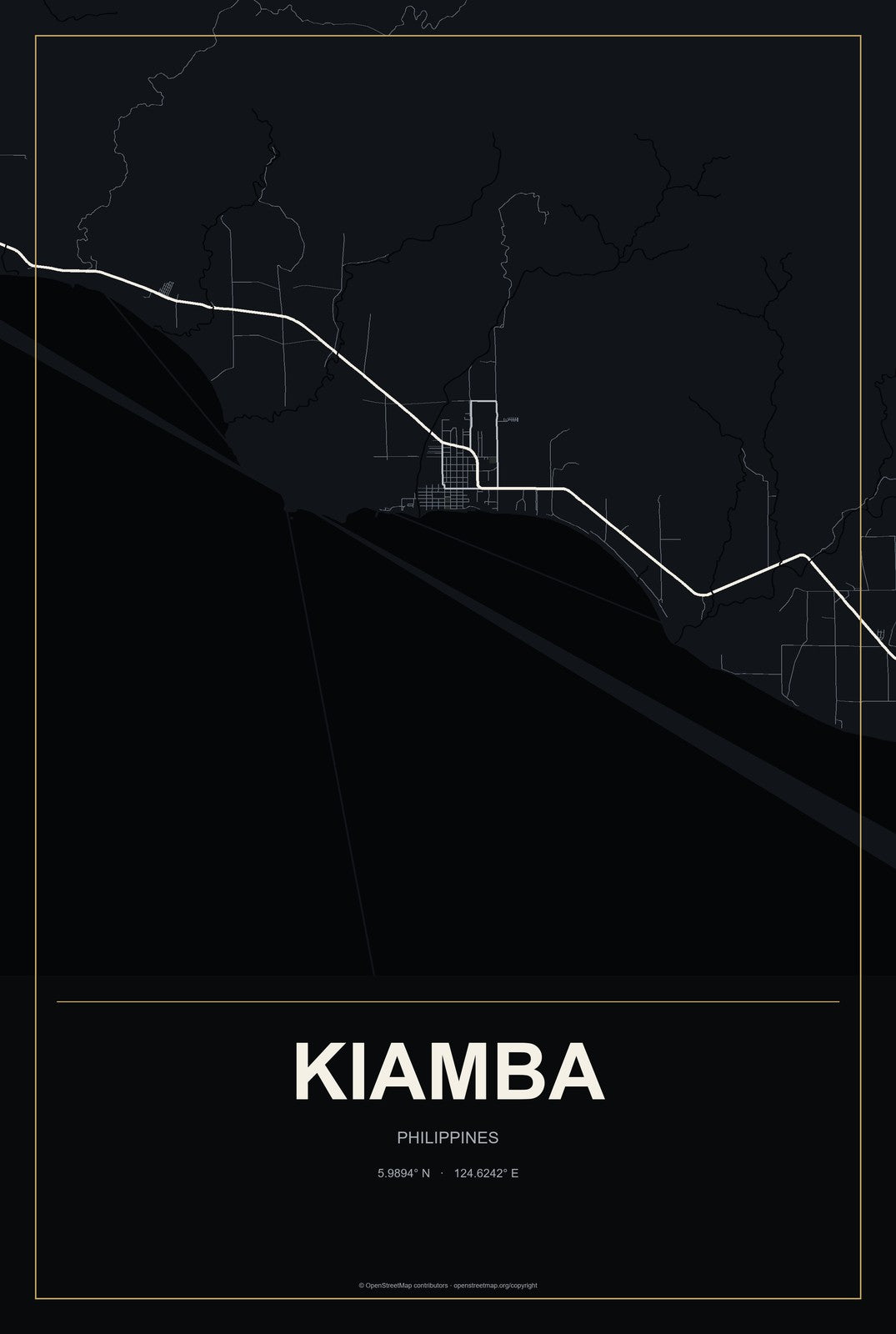 Kiamba, Philippines City Map Aluminum Sign in Metropolitan Noir style