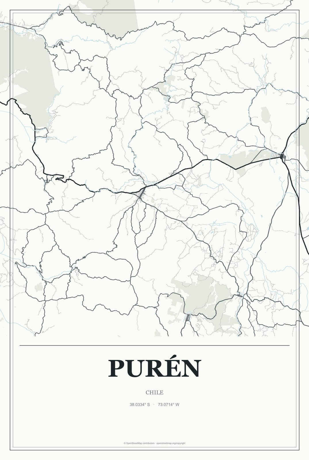 Purén, Chile City Map Aluminum Sign in Gallery Air style