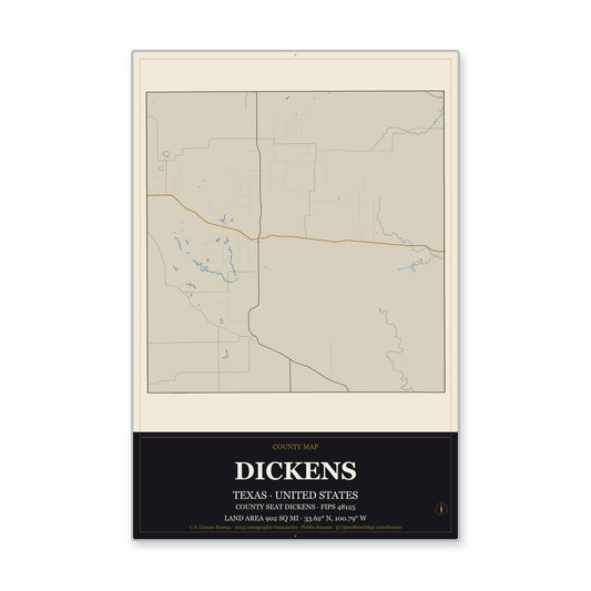 Dickens County, Texas Map Aluminum Sign in Museum Plaque style