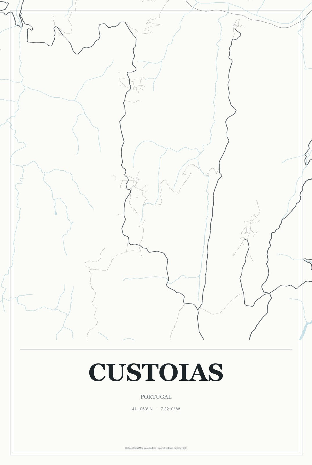 Custoias, Portugal City Map Aluminum Sign in Gallery Air style