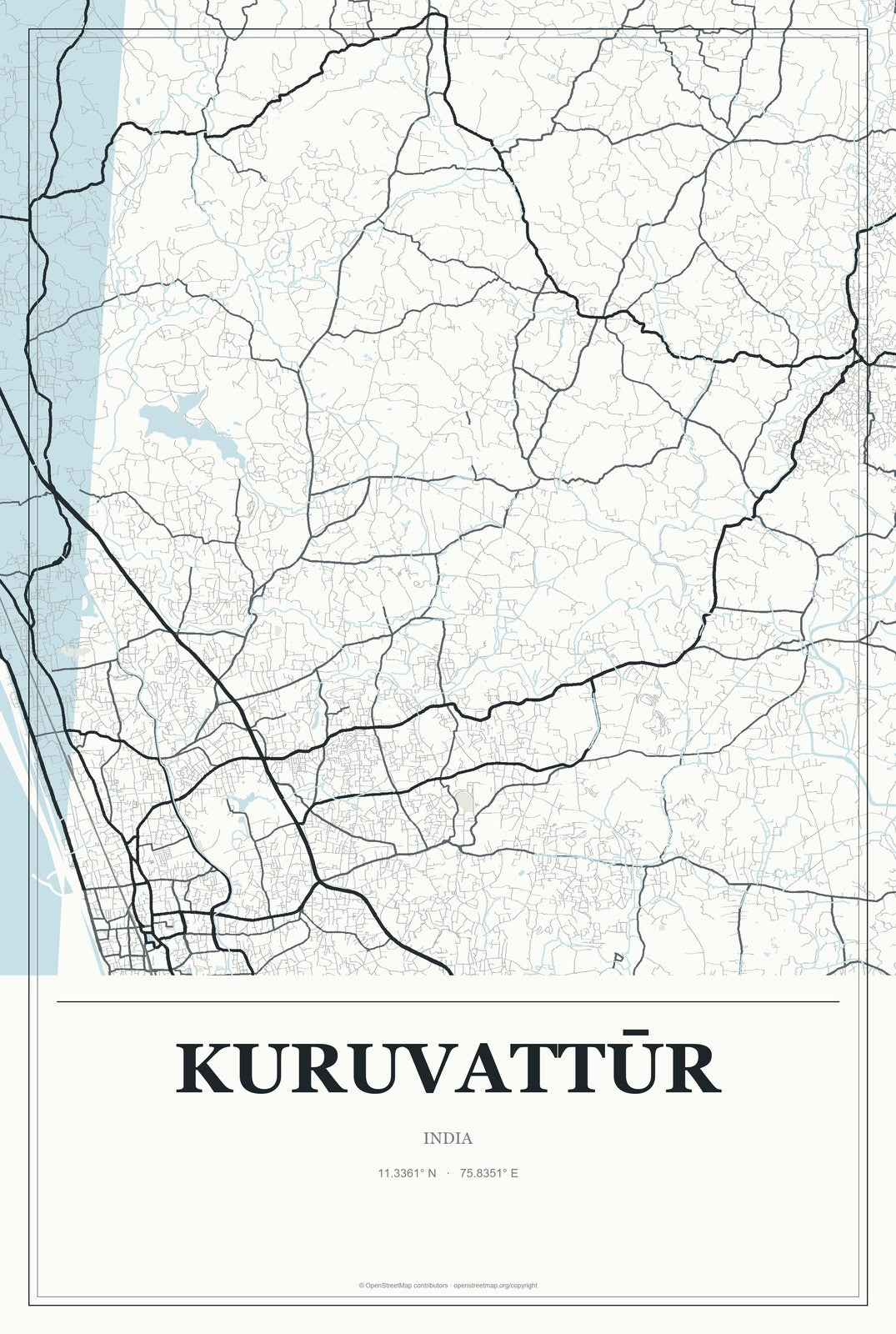 Kuruvattūr, India City Map Aluminum Sign in Gallery Air style