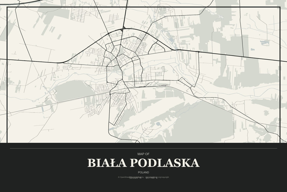 Biała Podlaska, Poland City Map Aluminum Sign in Museum Plaque style