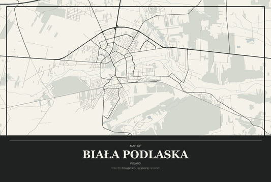 Biała Podlaska, Poland City Map Aluminum Sign in Museum Plaque style