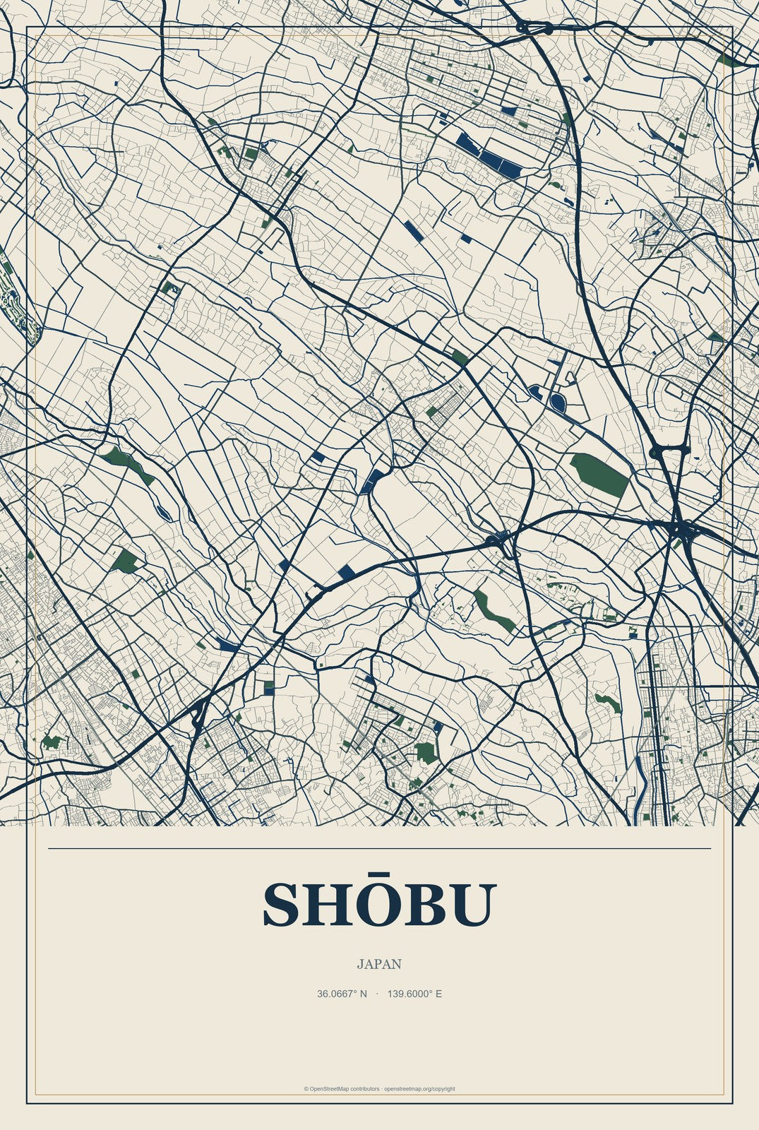 Shōbu, Japan City Map Aluminum Sign in Coastal Cutout style