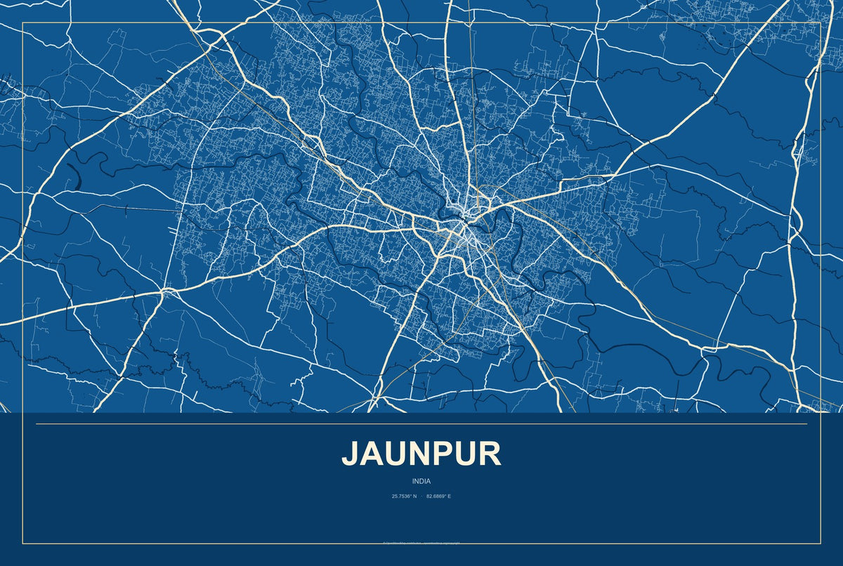Jaunpur, India City Map Aluminum Sign in Harbor Cobalt style