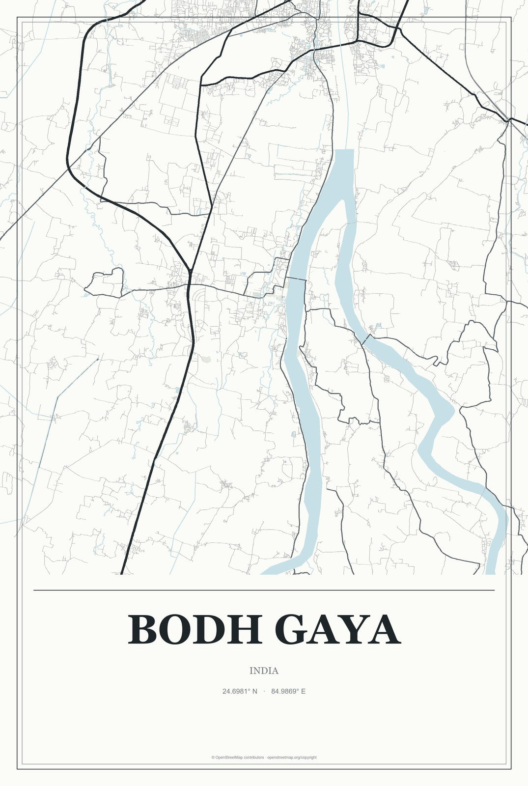 Bodh Gaya, India City Map Aluminum Sign in Gallery Air style