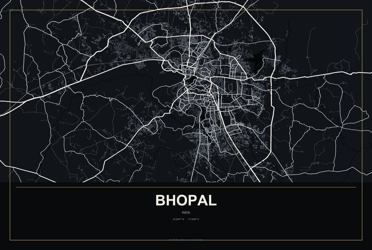 Bhopal, India City Map Aluminum Sign in Metropolitan Noir style