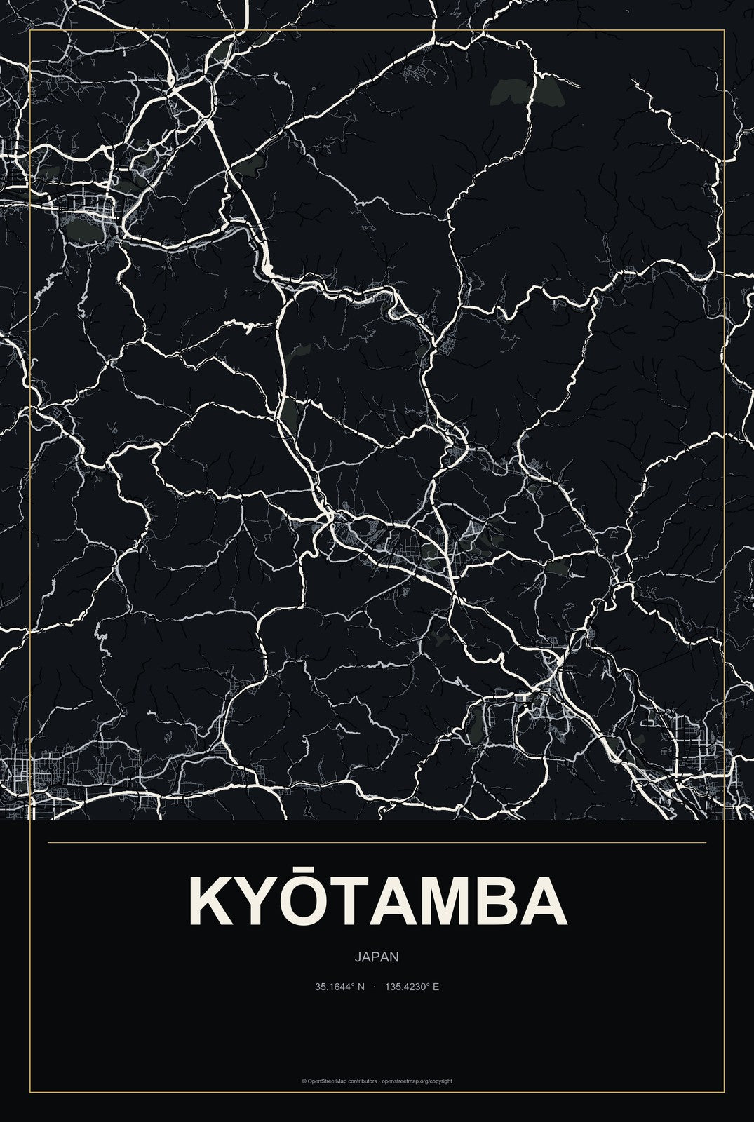 Kyōtamba, Japan City Map Aluminum Sign in Metropolitan Noir style