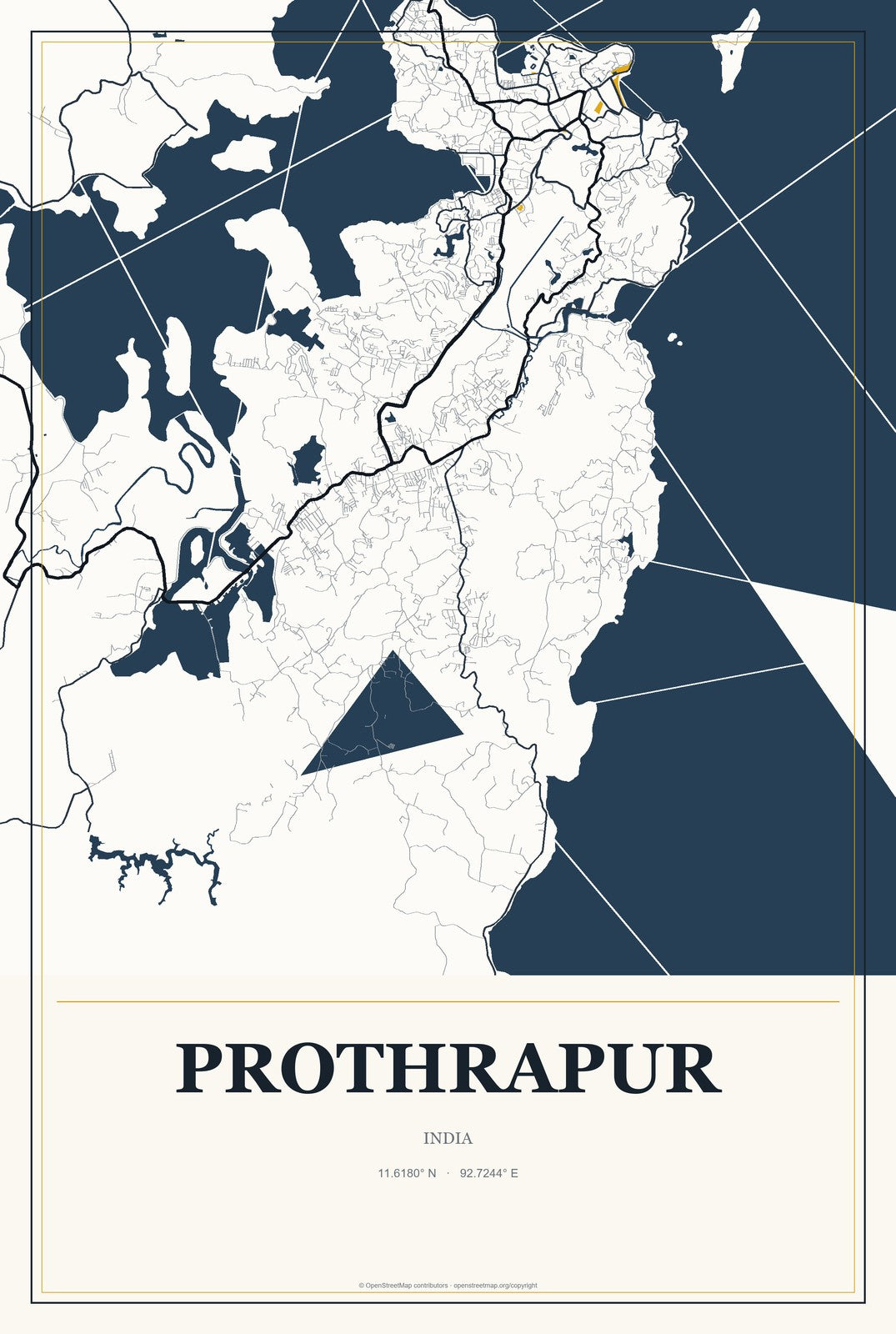 Prothrapur, India City Map Aluminum Sign in Citrine Modern style