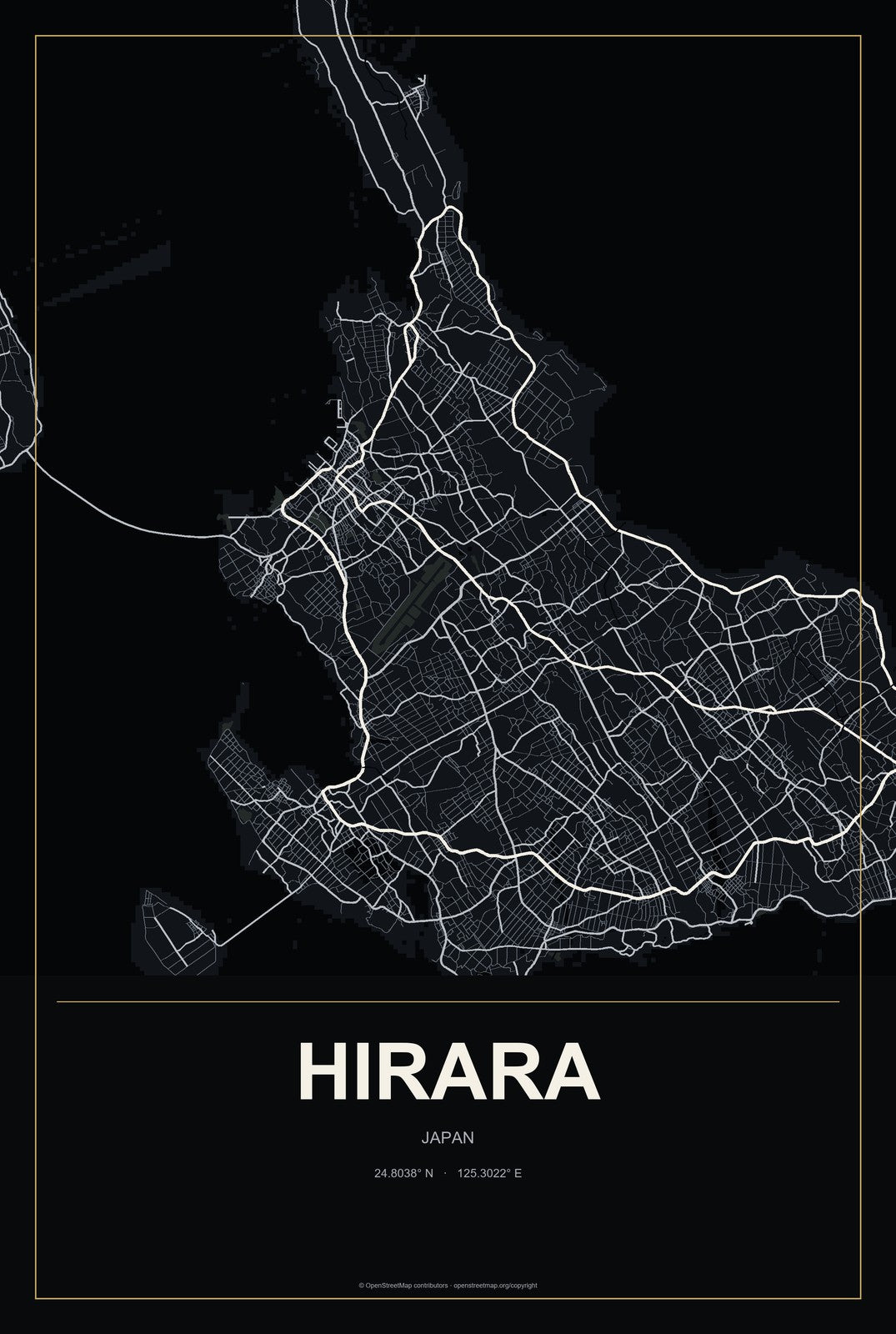 Hirara, Japan City Map Aluminum Sign in Metropolitan Noir style