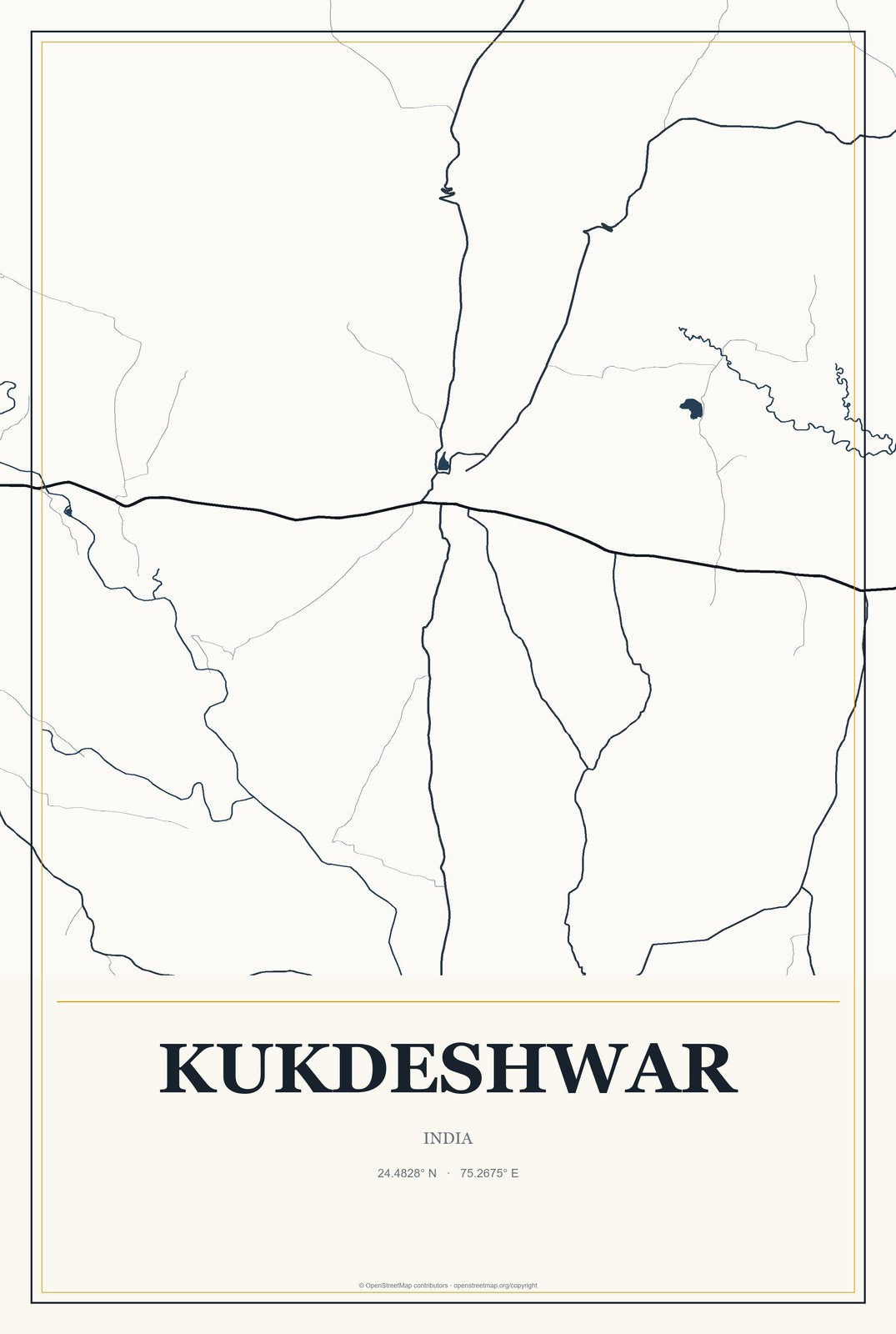 Kukdeshwar, India City Map Aluminum Sign in Citrine Modern style