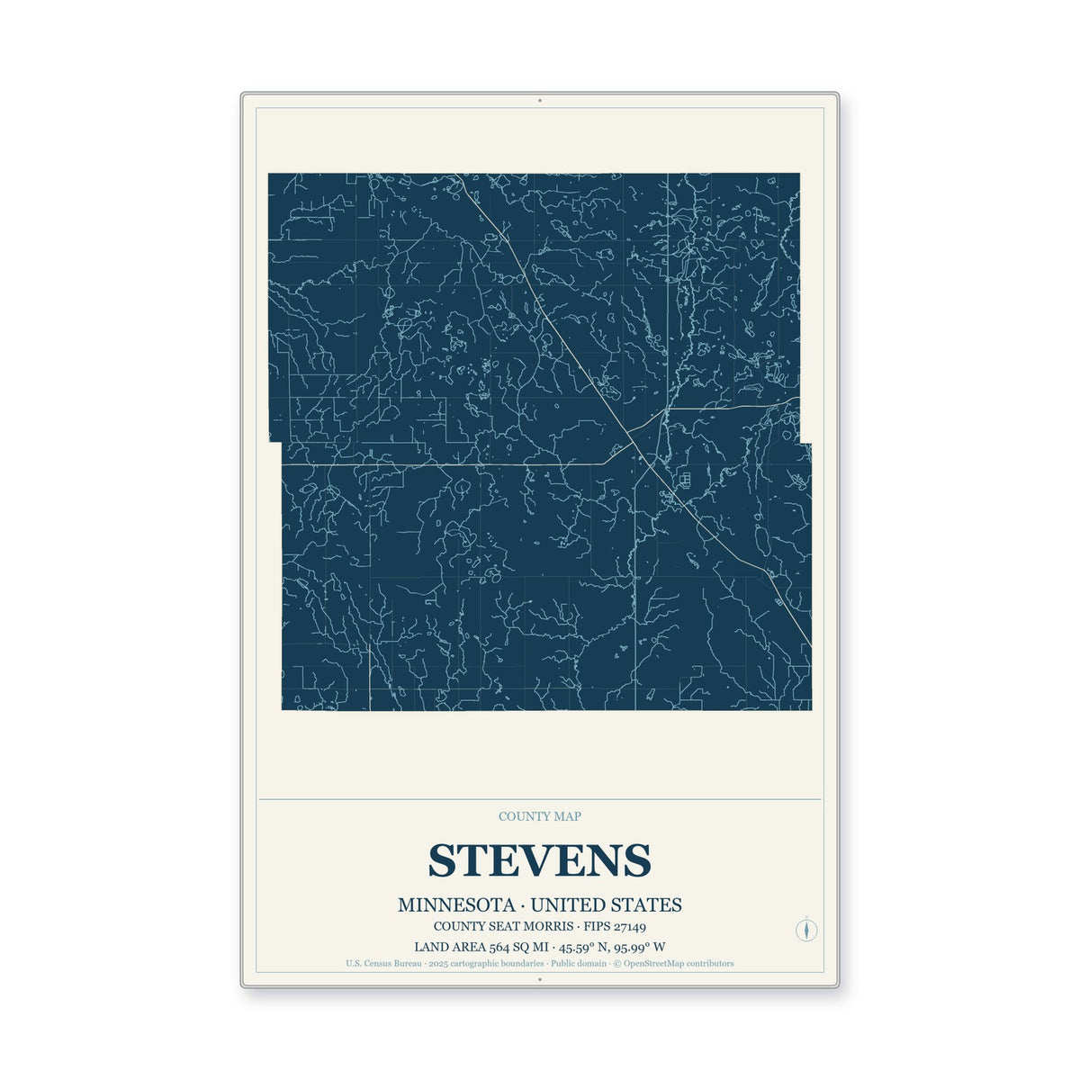 Stevens County, Minnesota Map Aluminum Sign in Coastal Cutout style