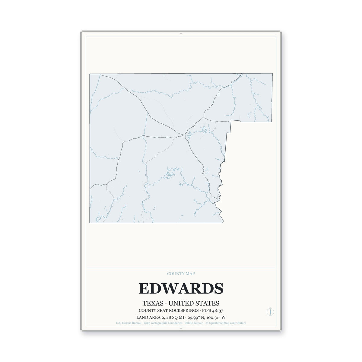 Edwards County, Texas Map Aluminum Sign in Gallery Air style