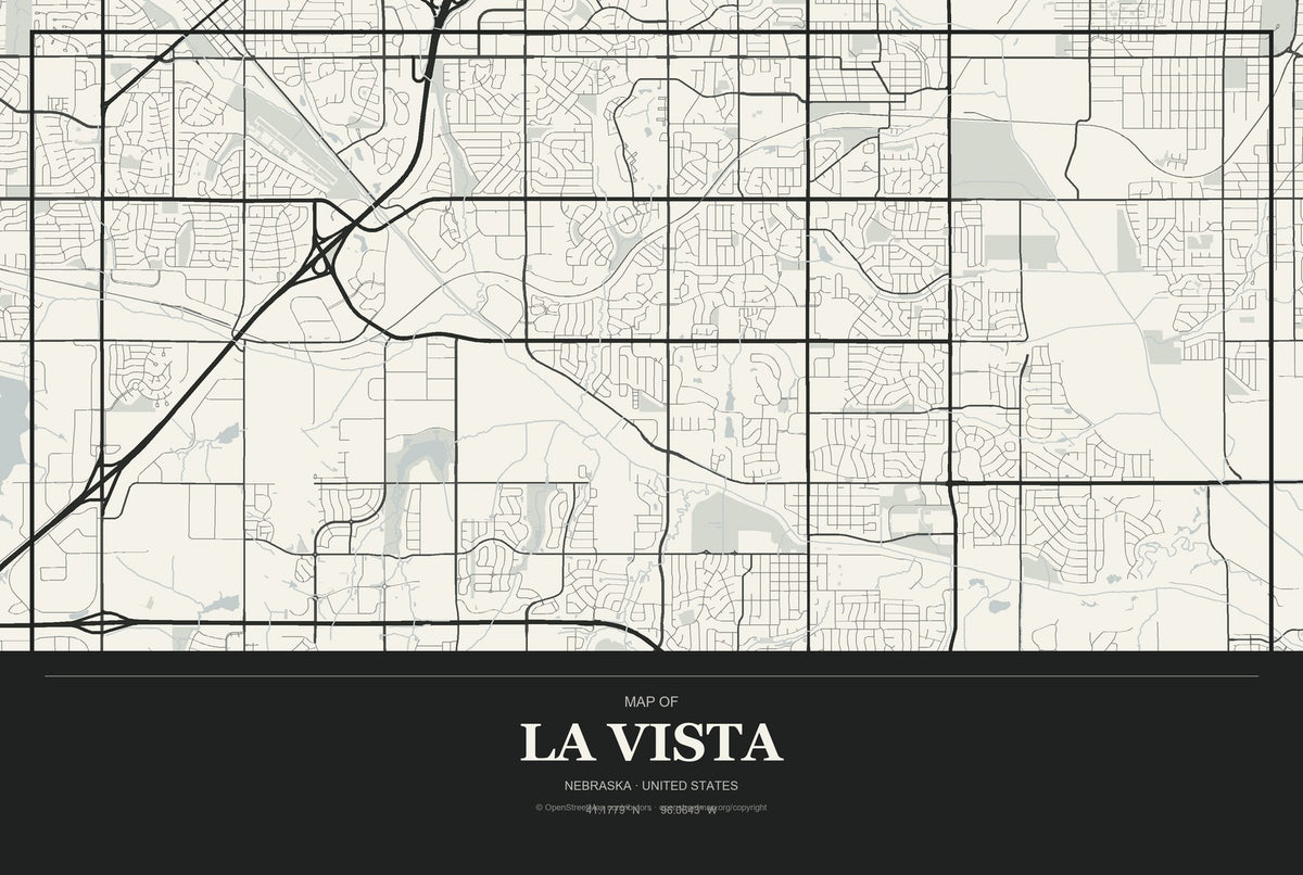 La Vista, Nebraska City Map Aluminum Sign in Museum Plaque style
