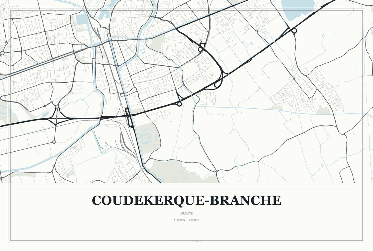 Coudekerque-Branche, France City Map Aluminum Sign in Gallery Air style