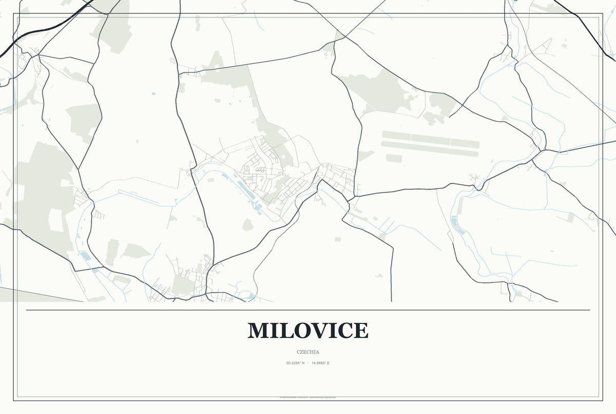 Milovice, Czechia City Map Aluminum Sign in Gallery Air style