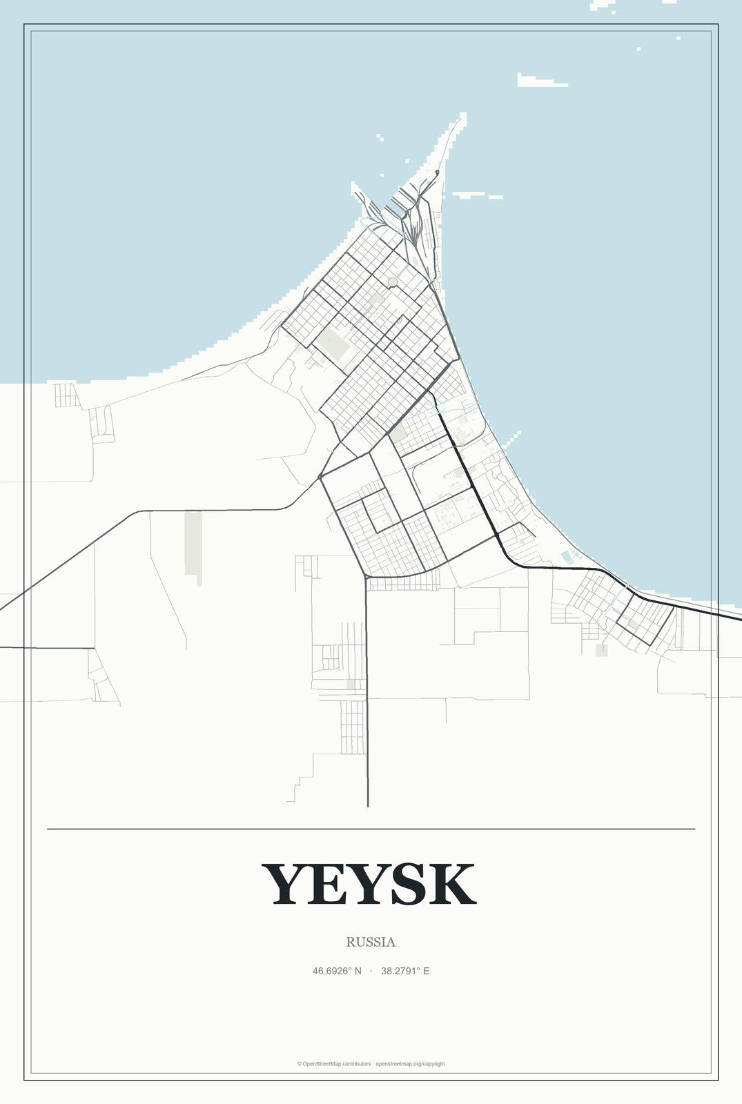 Yeysk, Russia City Map Aluminum Sign in Gallery Air style