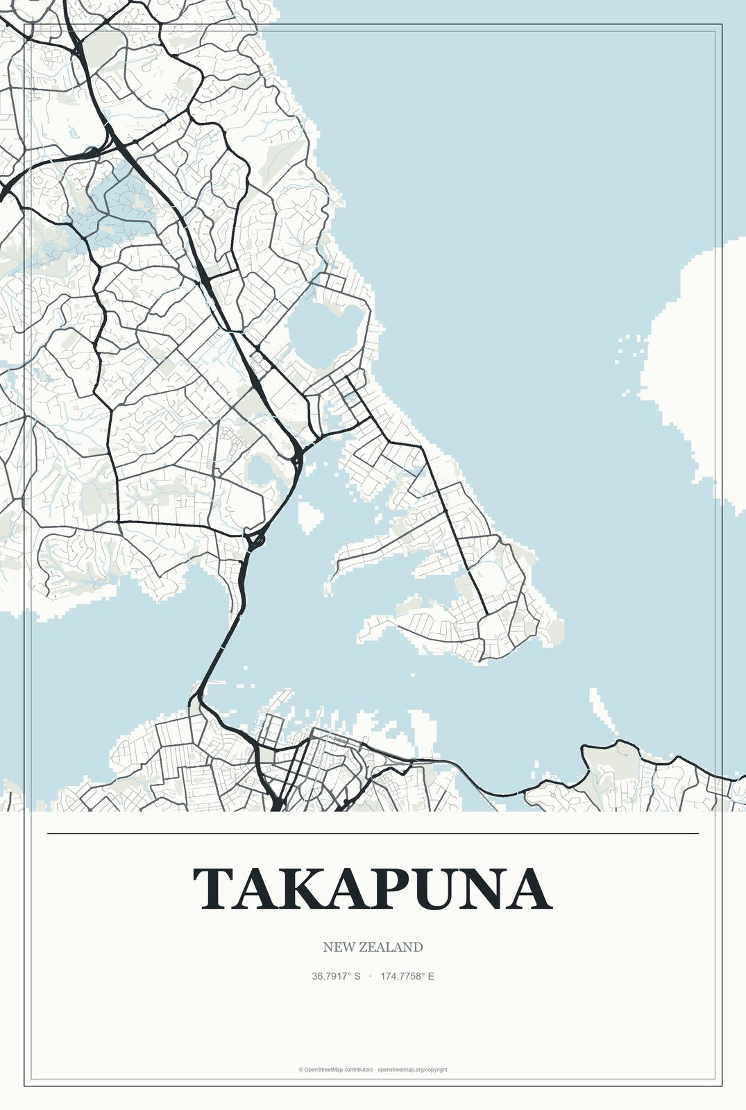 Takapuna, New Zealand City Map Aluminum Sign in Gallery Air style