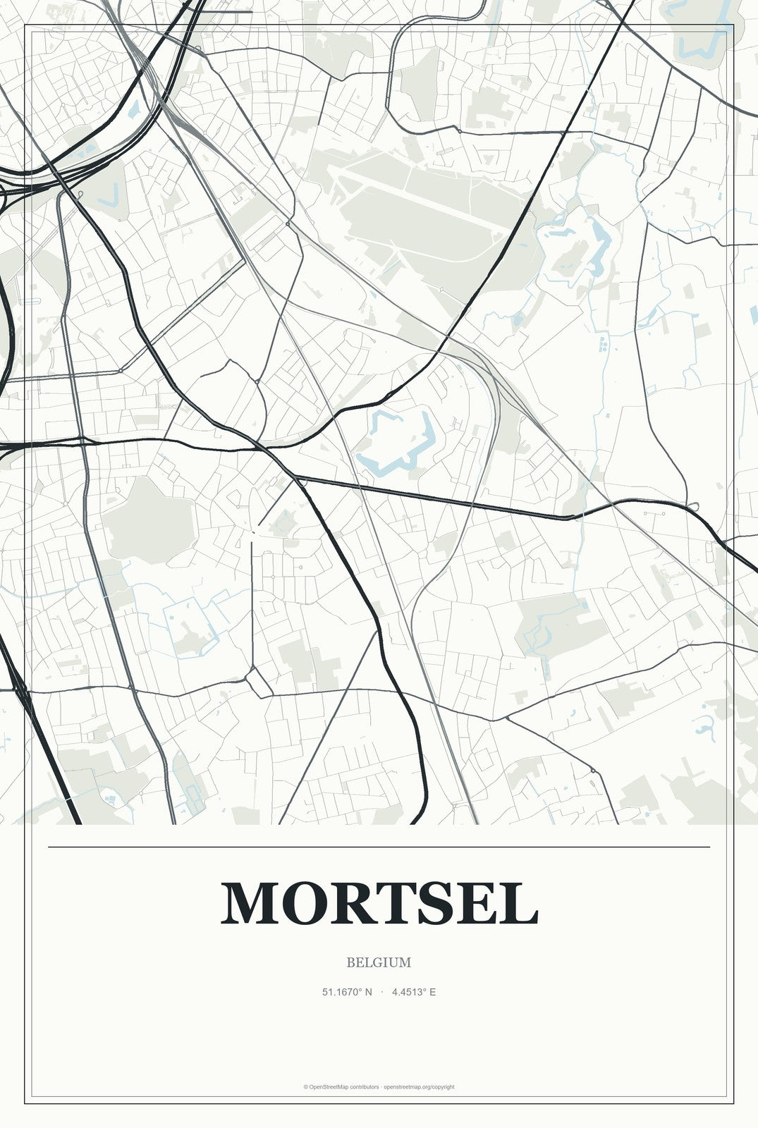Mortsel, Belgium City Map Aluminum Sign in Gallery Air style
