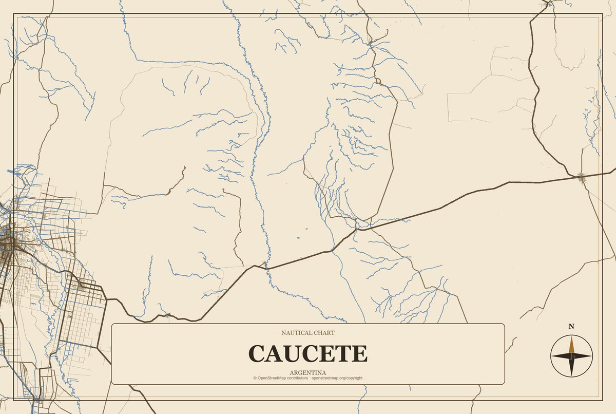Caucete, Argentina City Map Aluminum Sign in Heritage Nautical style