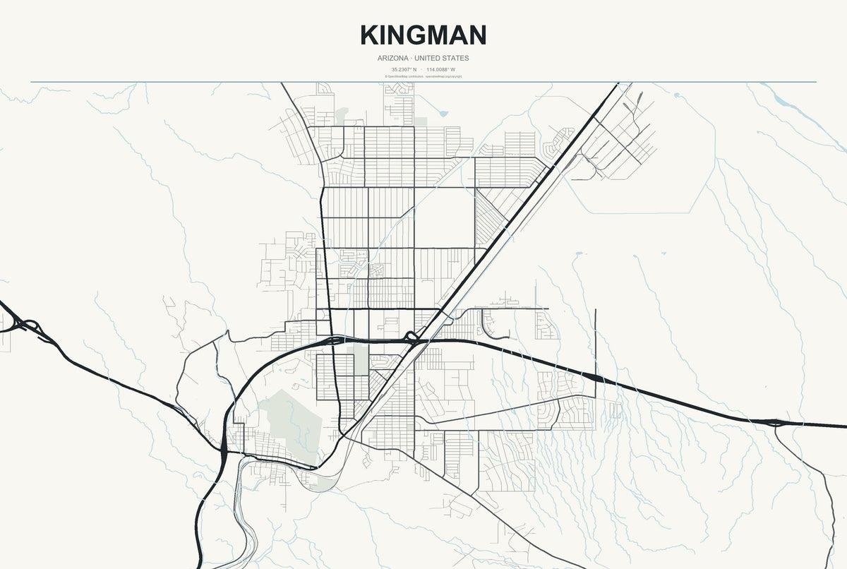 Kingman, Arizona City Map Aluminum Sign in Headline Atlas style