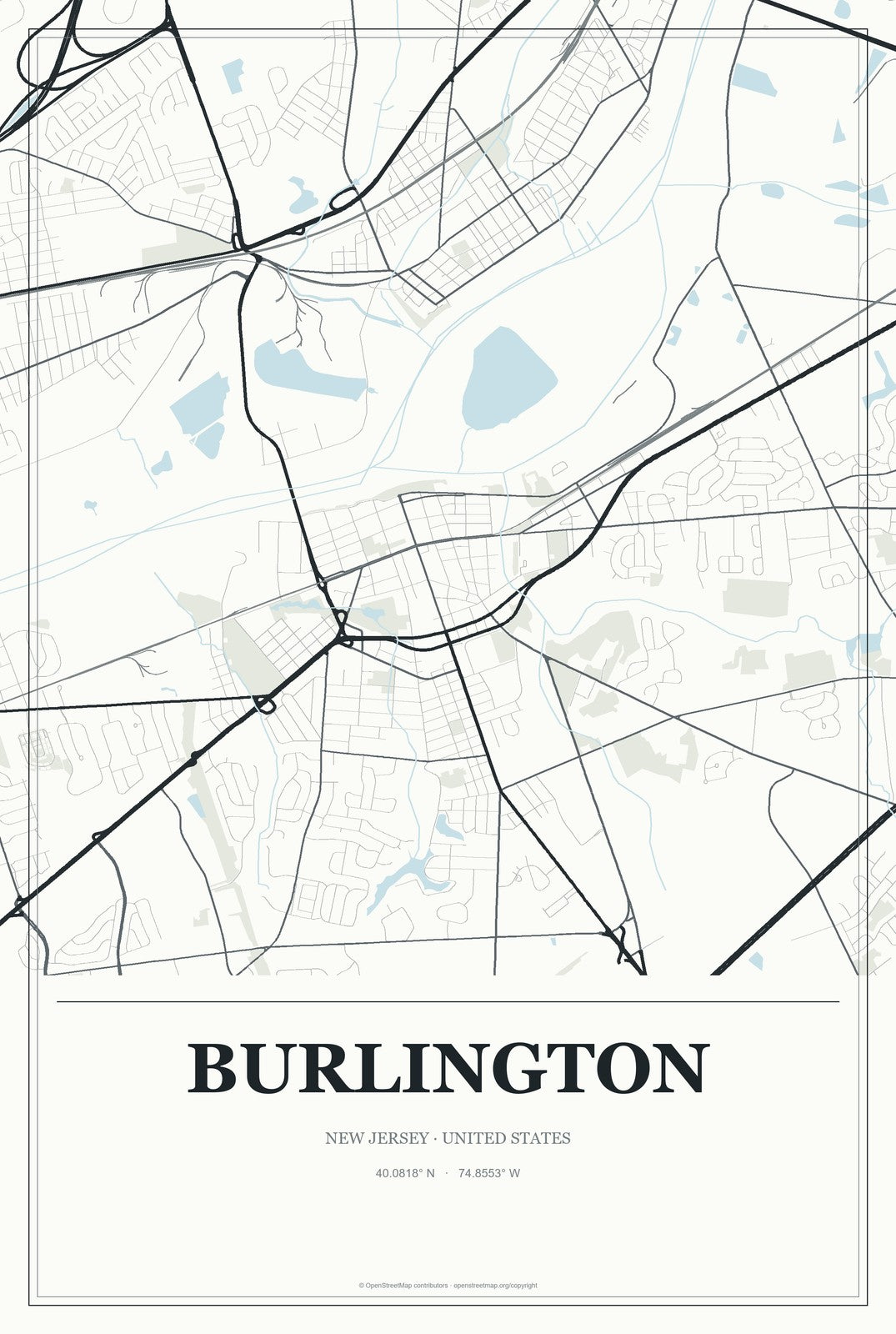 Burlington, New Jersey City Map Aluminum Sign in Gallery Air style