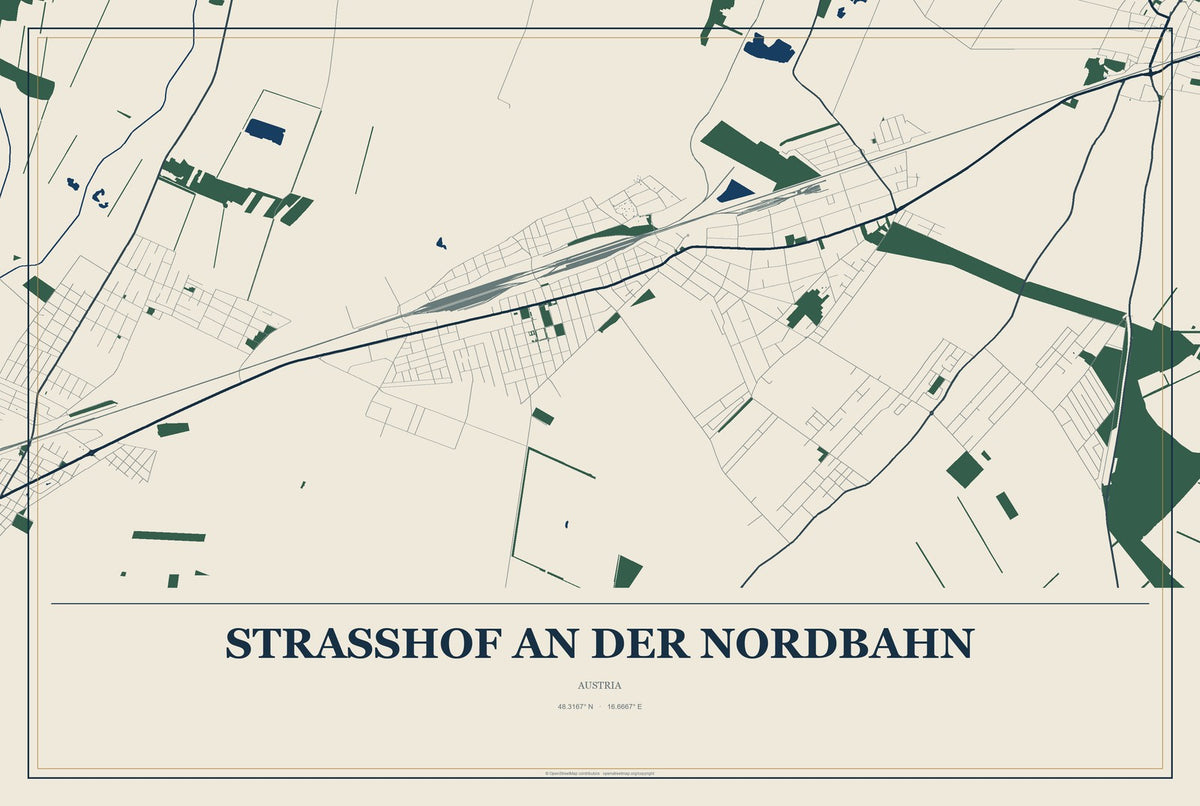 Strasshof an der Nordbahn, Austria City Map Aluminum Sign in Coastal Cutout style