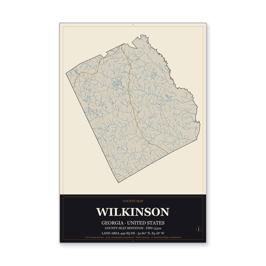Wilkinson County, Georgia Map Aluminum Sign in Museum Plaque style