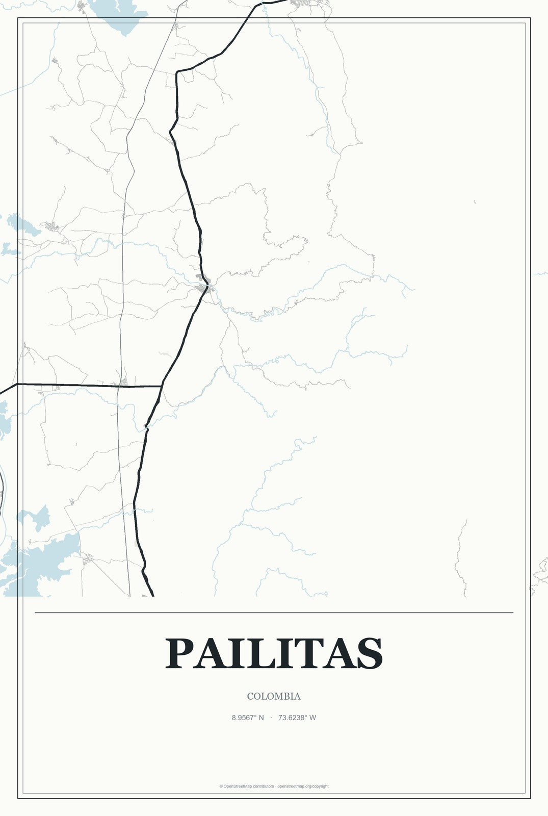 Pailitas, Colombia City Map Aluminum Sign in Gallery Air style