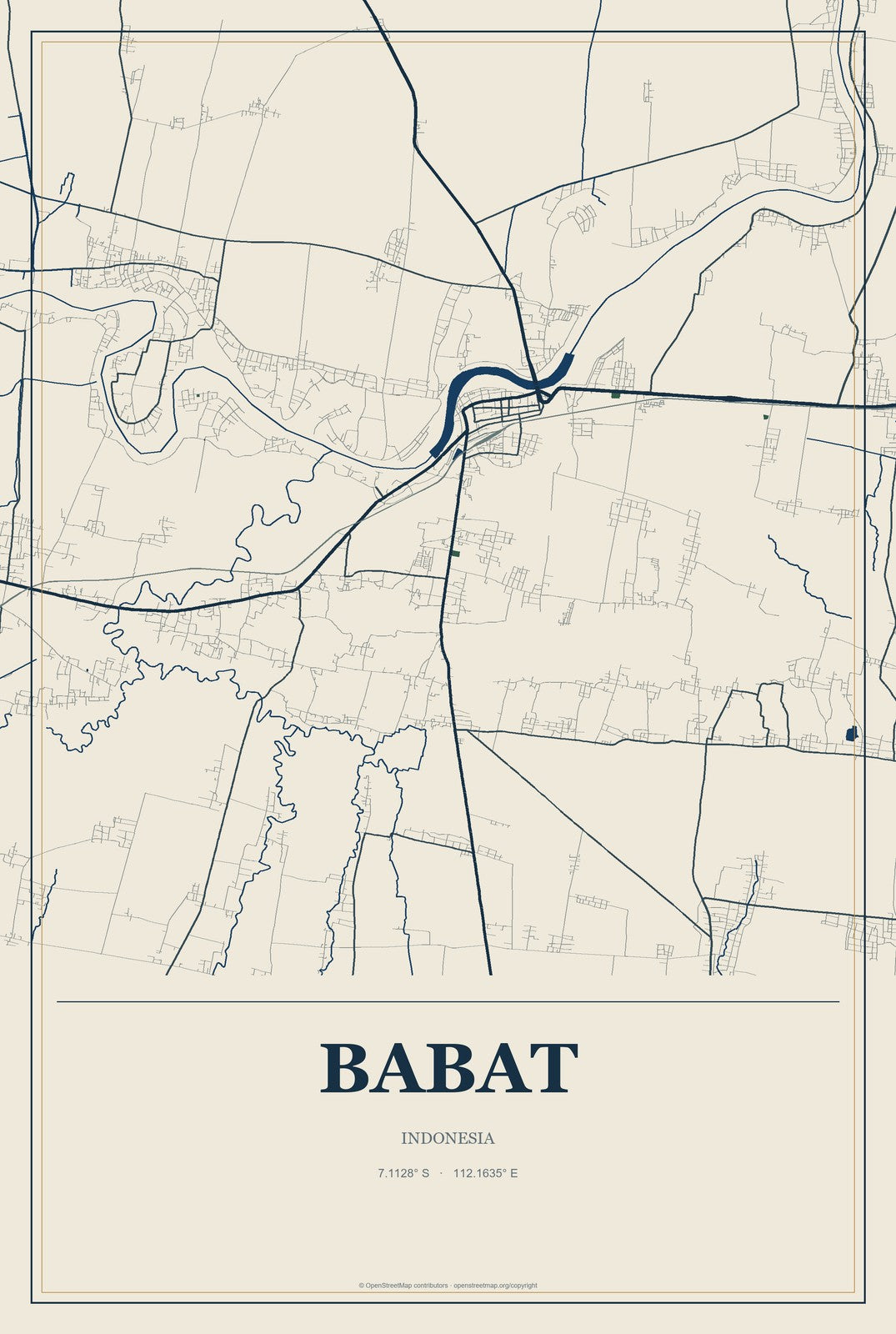 Babat, Indonesia City Map Aluminum Sign in Coastal Cutout style