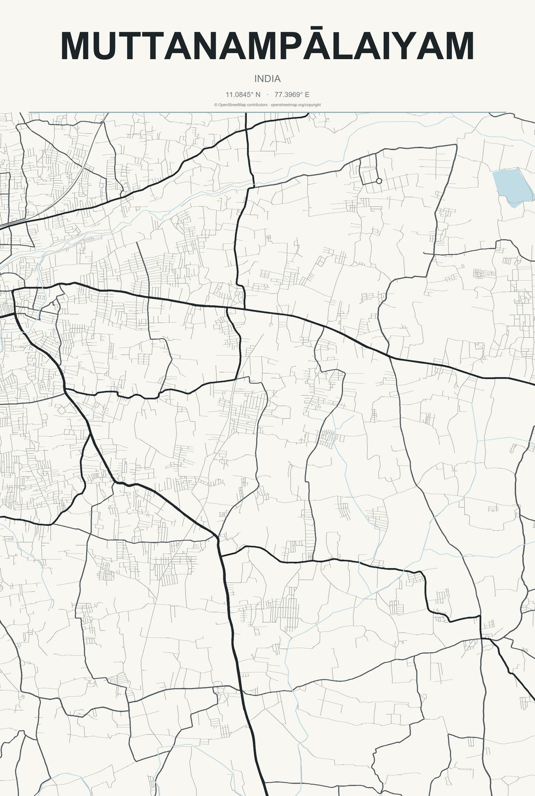 Muttanampālaiyam, India City Map Aluminum Sign in Headline Atlas style