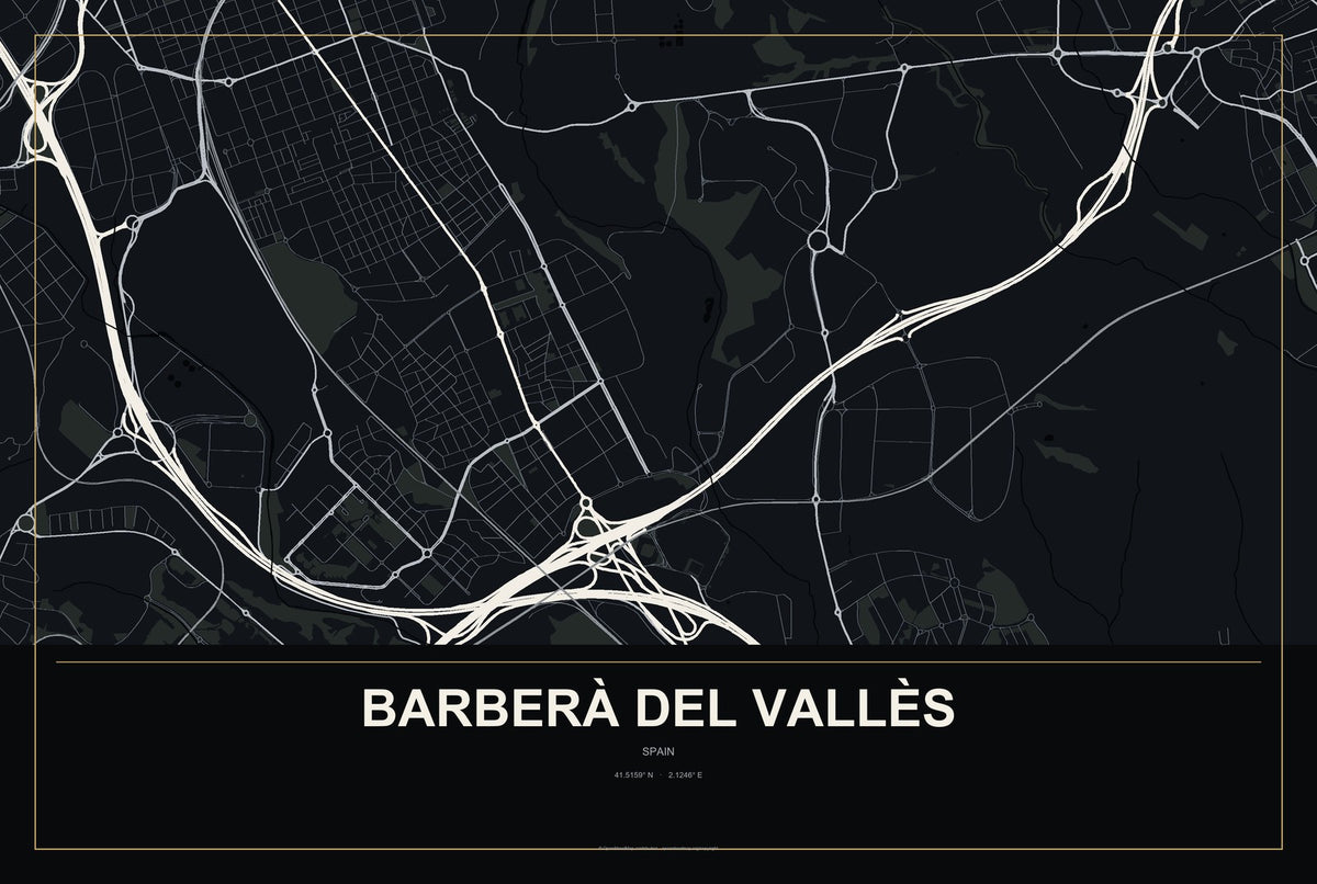 Barberà del Vallès, Spain City Map Aluminum Sign in Metropolitan Noir style