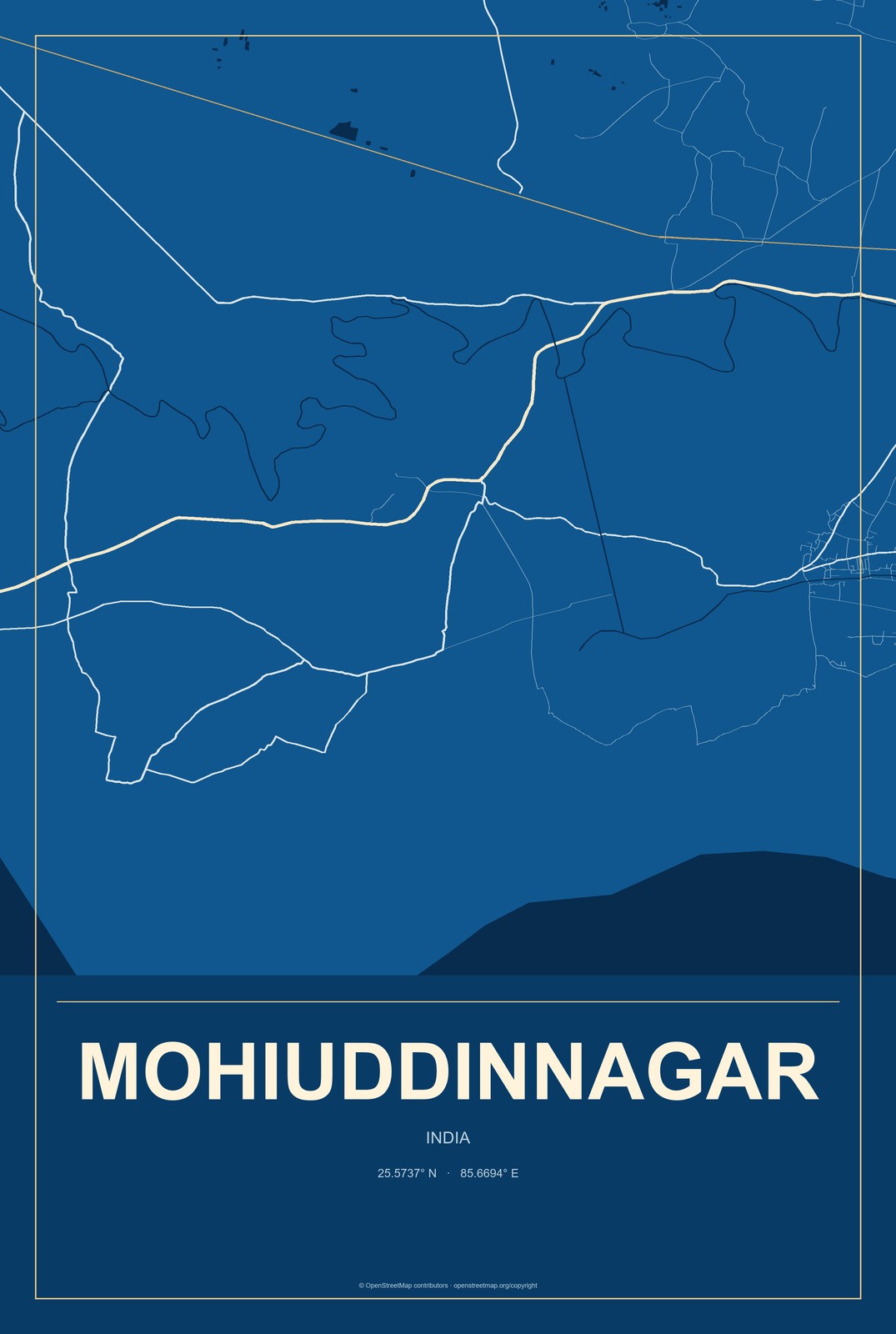 Mohiuddinnagar, India City Map Aluminum Sign in Harbor Cobalt style