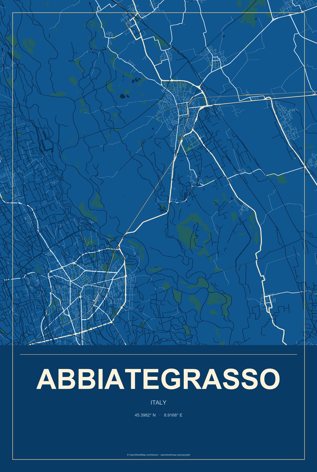 Abbiategrasso, Italy City Map Aluminum Sign in Harbor Cobalt style
