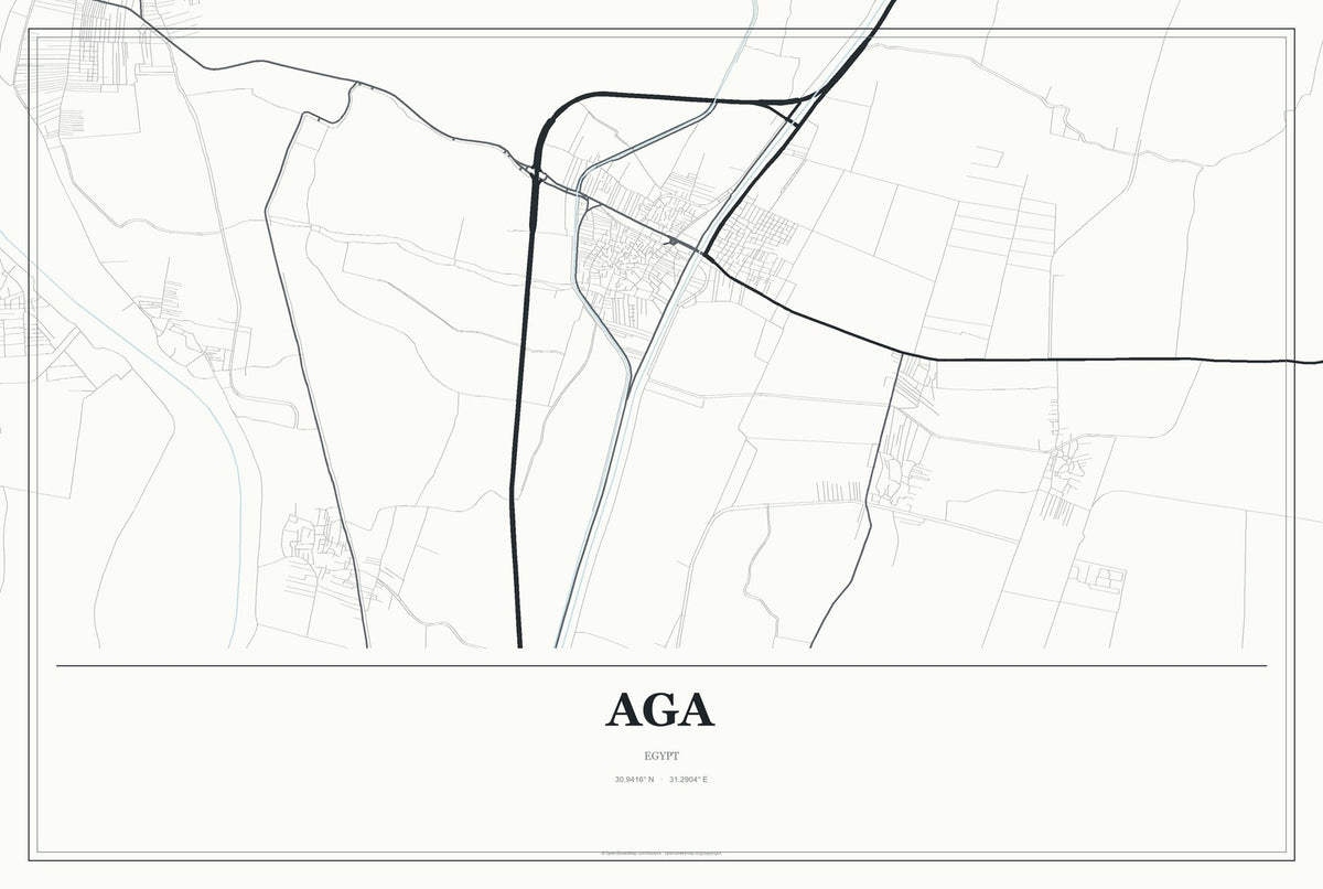 Aga, Egypt City Map Aluminum Sign in Gallery Air style