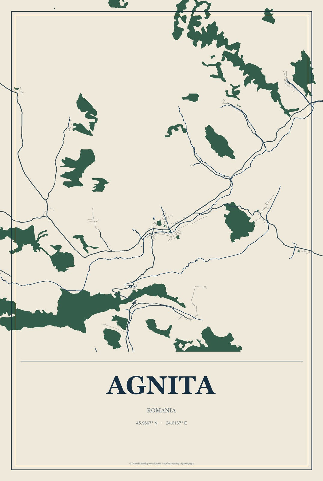 Agnita, Romania City Map Aluminum Sign in Coastal Cutout style