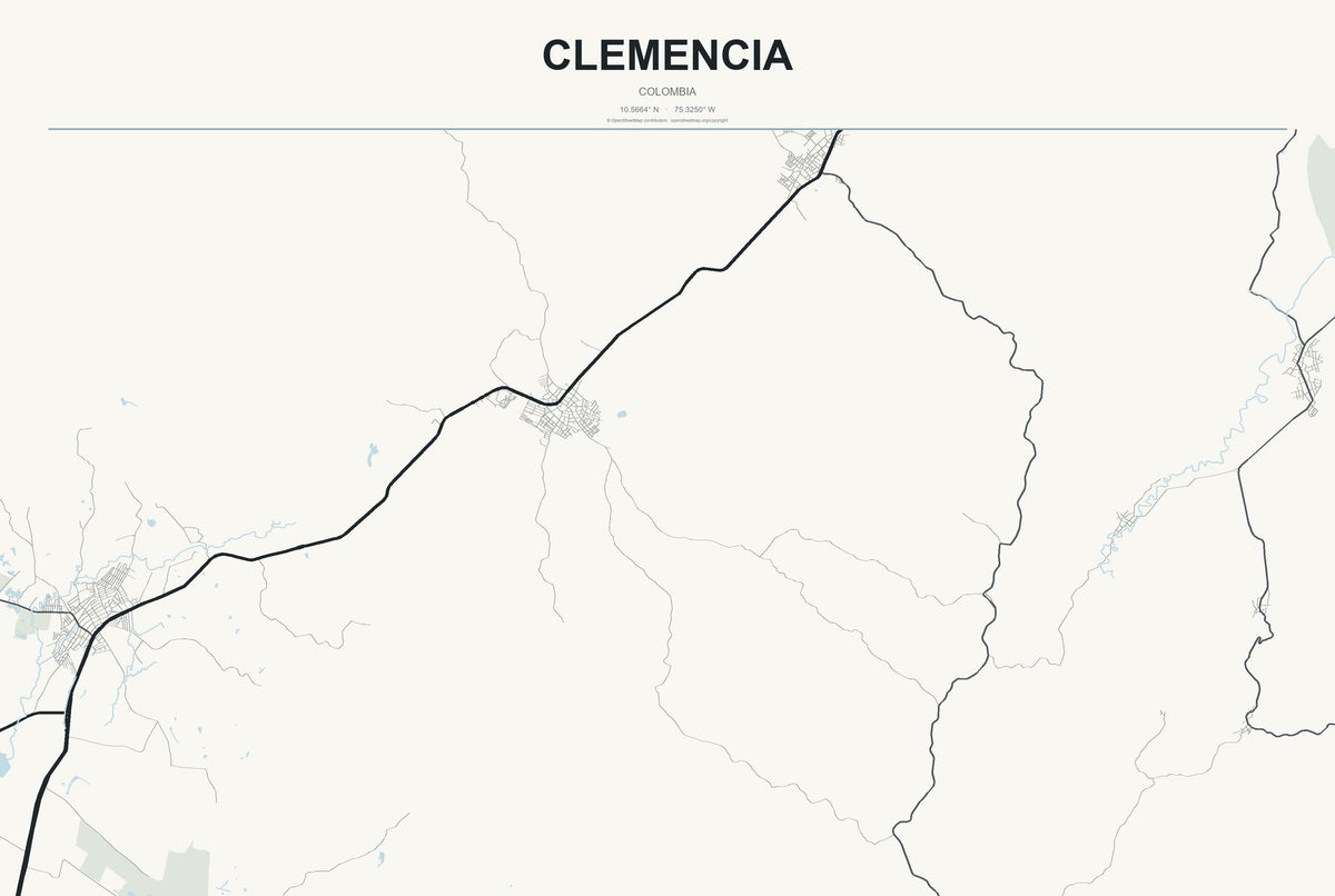 Clemencia, Colombia City Map Aluminum Sign in Headline Atlas style
