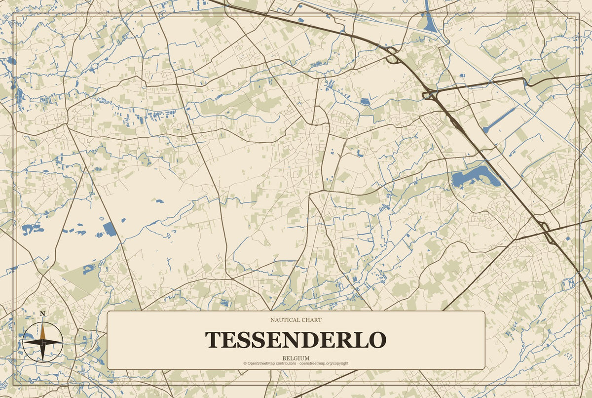 Tessenderlo, Belgium City Map Aluminum Sign in Heritage Nautical style